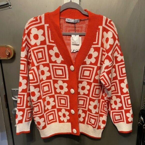 RETRO KNIT JACQUARD FLORAL CARDIGAN - Picture 2 of 16